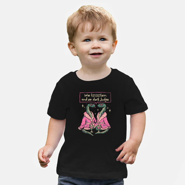 We Listen And We Don't Judge-Baby-Basic-Tee-eduely
