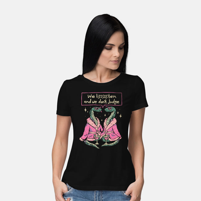 We Listen And We Don't Judge-Womens-Basic-Tee-eduely