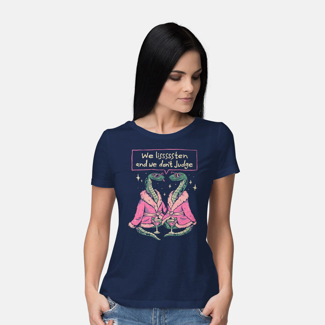 We Listen And We Don't Judge-Womens-Basic-Tee-eduely