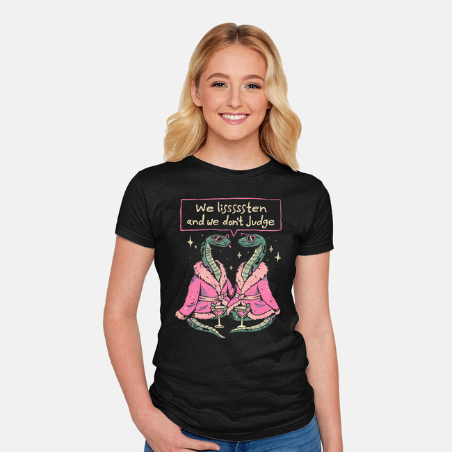 We Listen And We Don't Judge-Womens-Fitted-Tee-eduely