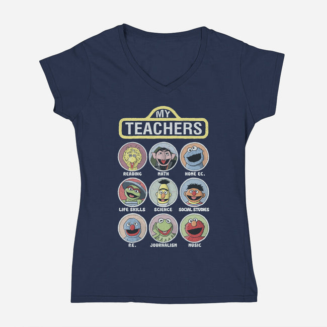 My Teachers Were Puppets-Womens-V-Neck-Tee-NMdesign