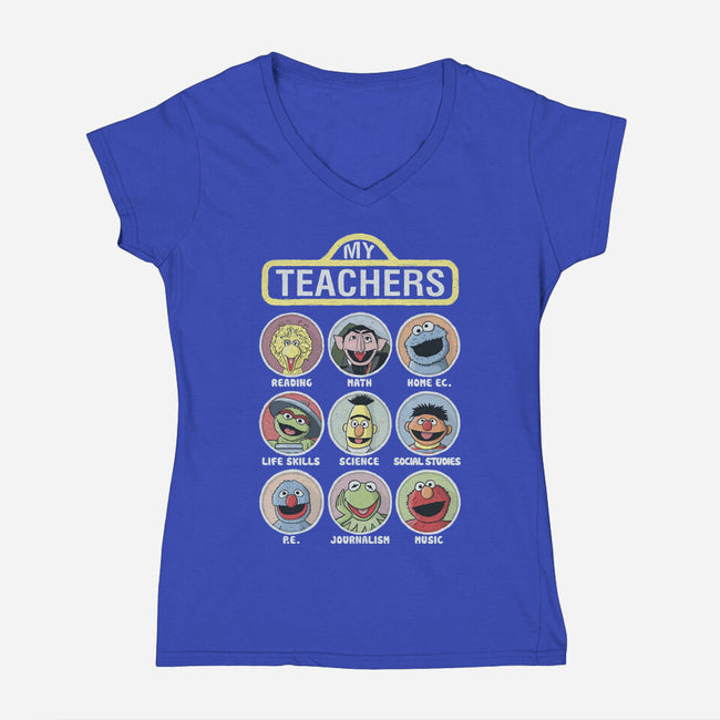 My Teachers Were Puppets-Womens-V-Neck-Tee-NMdesign
