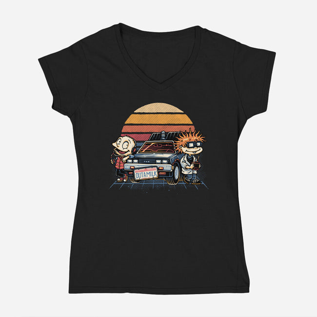 Outamilk-Womens-V-Neck-Tee-glitchygorilla