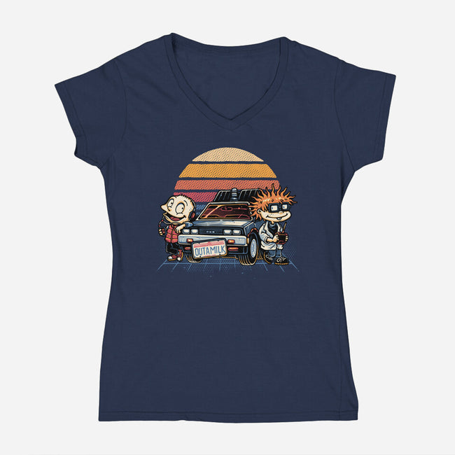 Outamilk-Womens-V-Neck-Tee-glitchygorilla