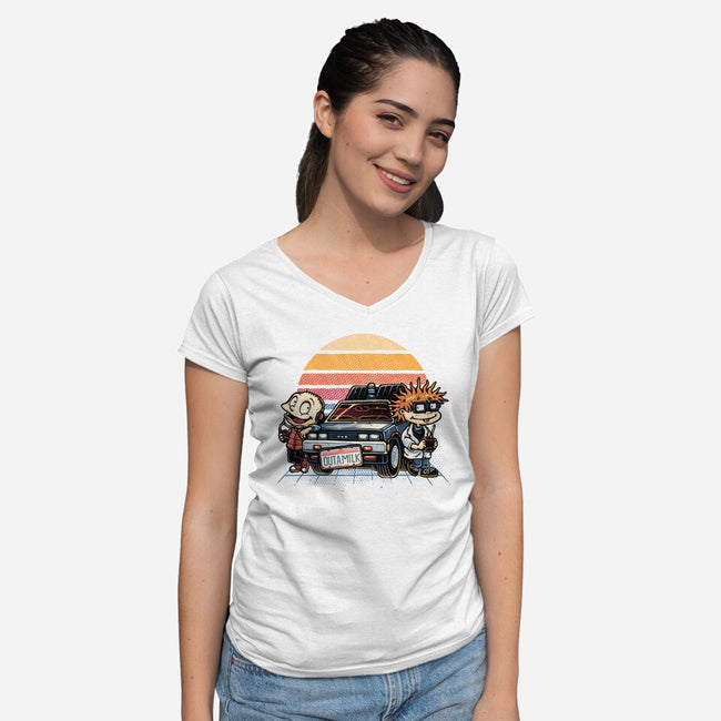 Outamilk-Womens-V-Neck-Tee-glitchygorilla