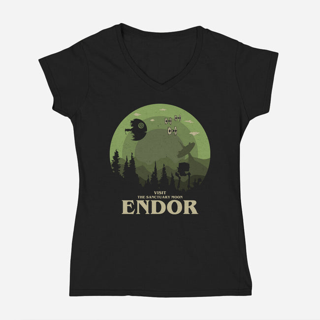 Visit Endor-Womens-V-Neck-Tee-turborat14