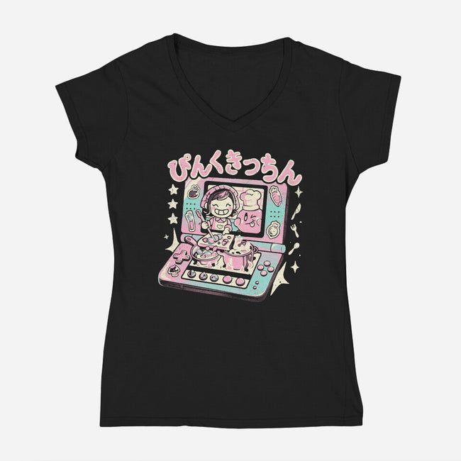Pink Kitchen-Womens-V-Neck-Tee-Arigatees