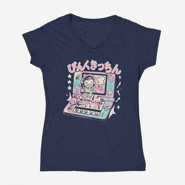 Pink Kitchen-Womens-V-Neck-Tee-Arigatees