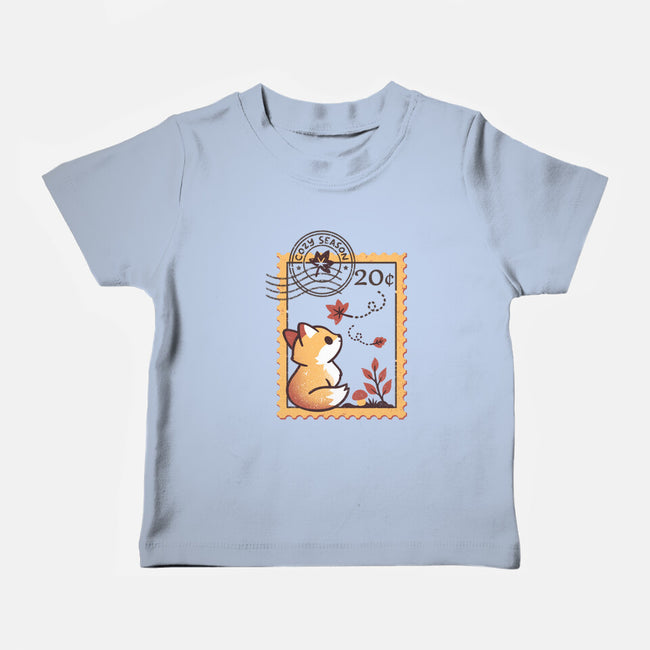 Autumn Fox Postage Stamp-Baby-Basic-Tee-NemiMakeit