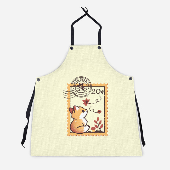 Autumn Fox Postage Stamp-Unisex-Kitchen-Apron-NemiMakeit
