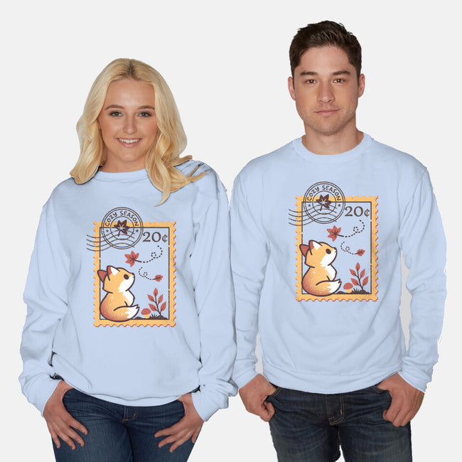 Autumn Fox Postage Stamp-Unisex-Crew Neck-Sweatshirt-NemiMakeit