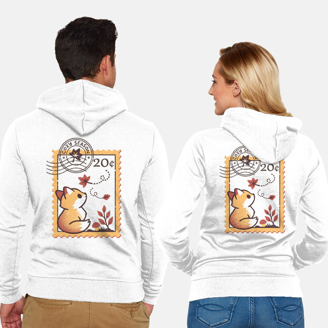 Autumn Fox Postage Stamp-Unisex-Zip-Up-Sweatshirt-NemiMakeit