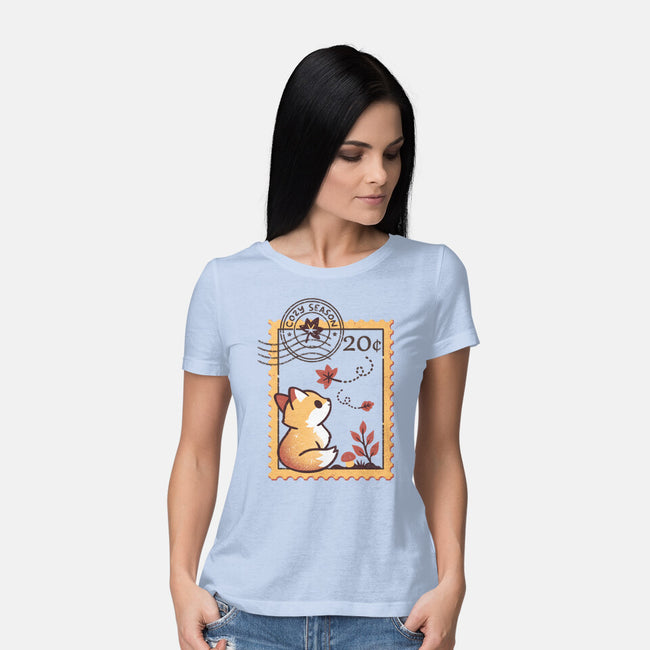 Autumn Fox Postage Stamp-Womens-Basic-Tee-NemiMakeit