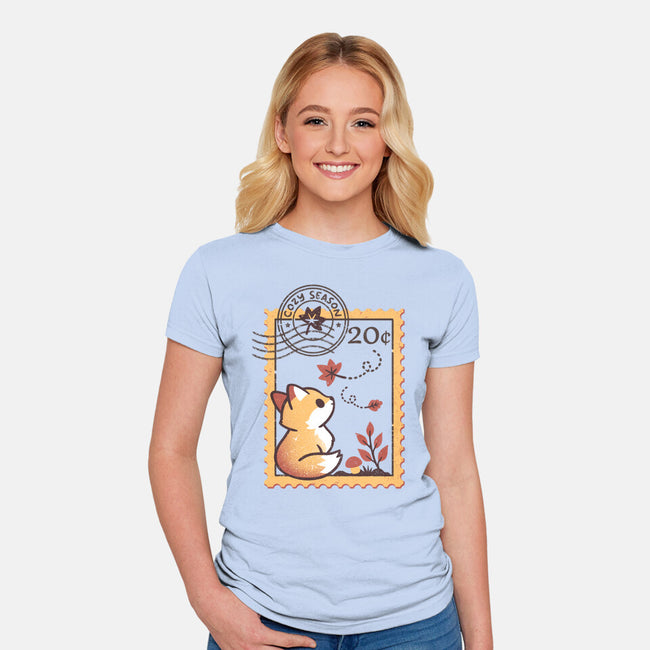 Autumn Fox Postage Stamp-Womens-Fitted-Tee-NemiMakeit