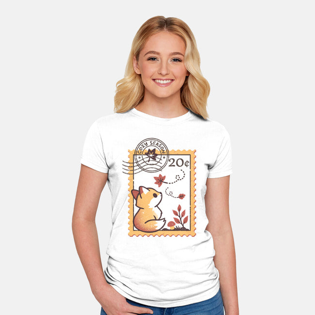 Autumn Fox Postage Stamp-Womens-Fitted-Tee-NemiMakeit