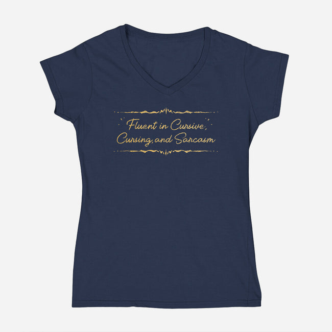 Fluent In Cursive-Womens-V-Neck-Tee-kg07