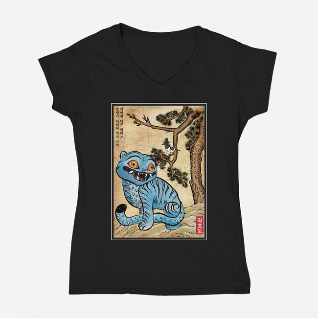 The Tiger And The Magpie-Womens-V-Neck-Tee-DrMonekers