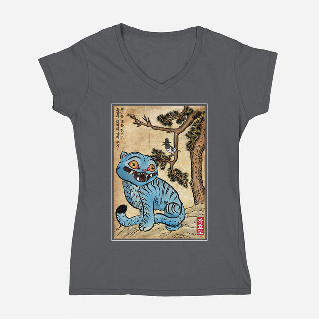 The Tiger And The Magpie-Womens-V-Neck-Tee-DrMonekers