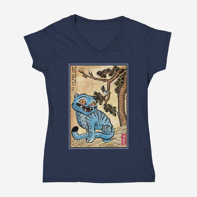 The Tiger And The Magpie-Womens-V-Neck-Tee-DrMonekers