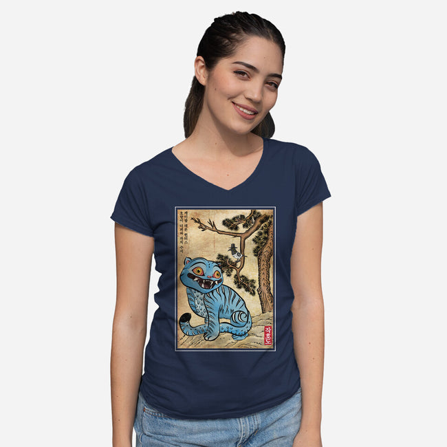 The Tiger And The Magpie-Womens-V-Neck-Tee-DrMonekers