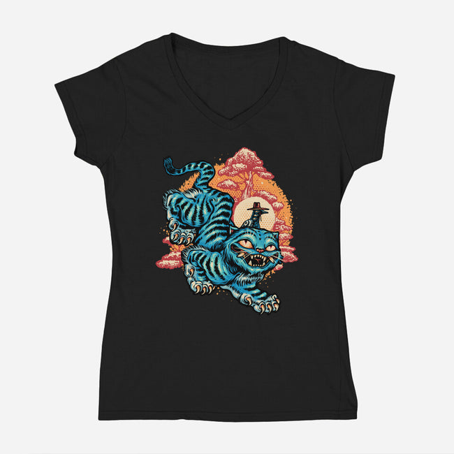 The Glowing Tiger-Womens-V-Neck-Tee-glitchygorilla