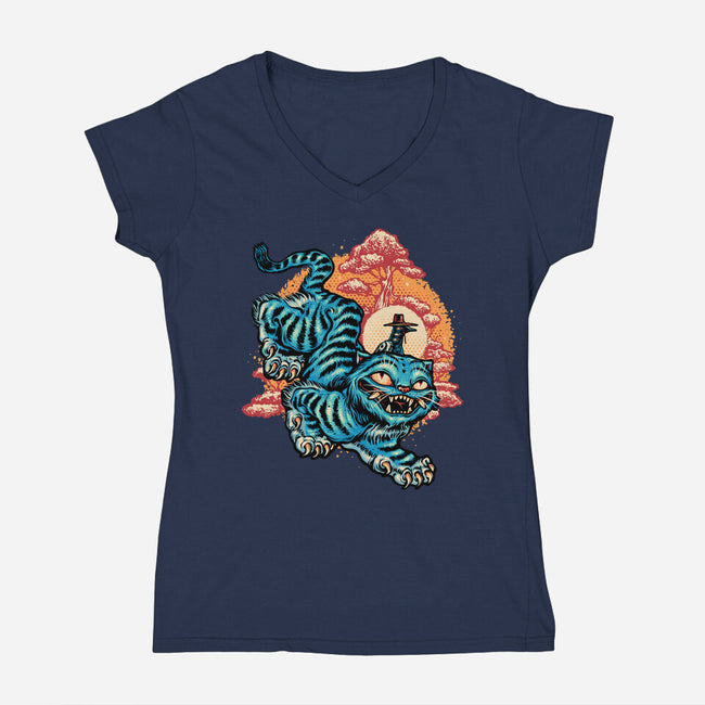 The Glowing Tiger-Womens-V-Neck-Tee-glitchygorilla