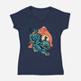 The Glowing Tiger-Womens-V-Neck-Tee-glitchygorilla