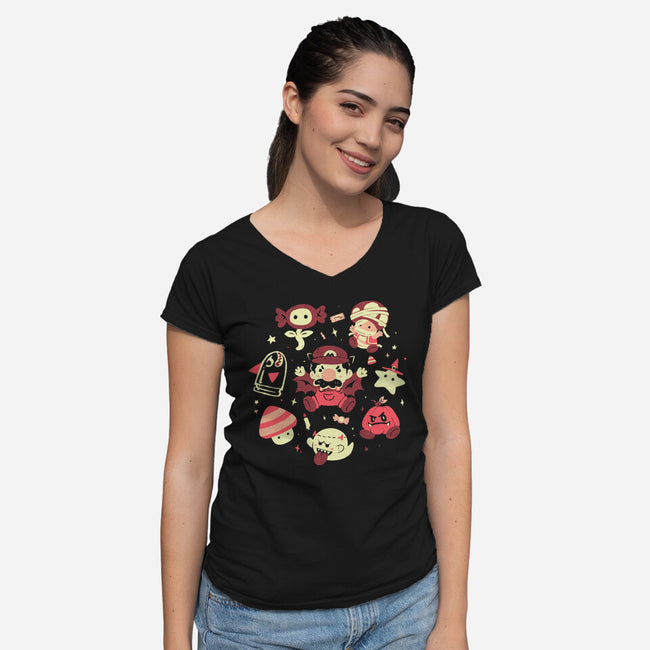 Haunted Kingdom-Womens-V-Neck-Tee-Arigatees