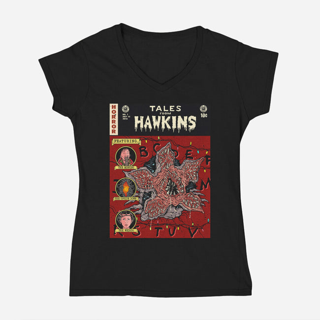 Tales From Hawkins 1-Womens-V-Neck-Tee-Green Devil