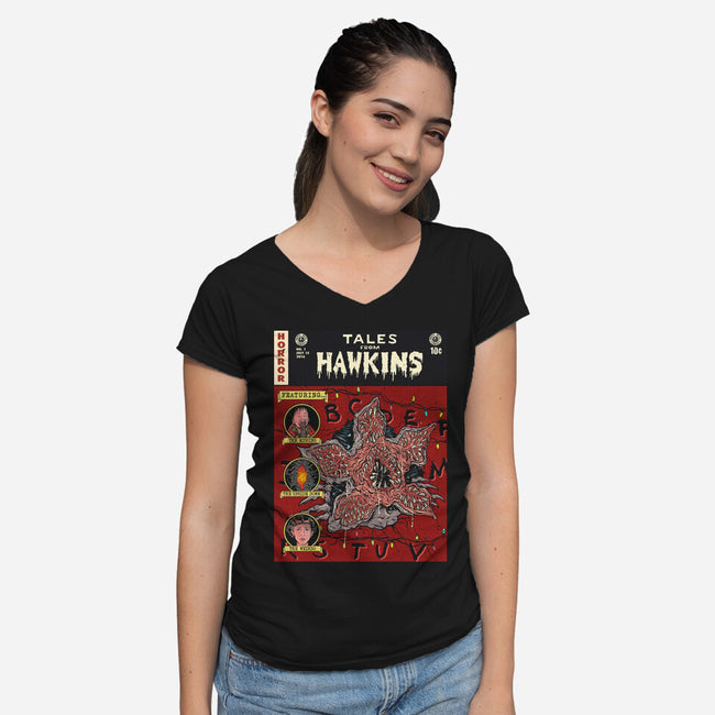 Tales From Hawkins 1-Womens-V-Neck-Tee-Green Devil
