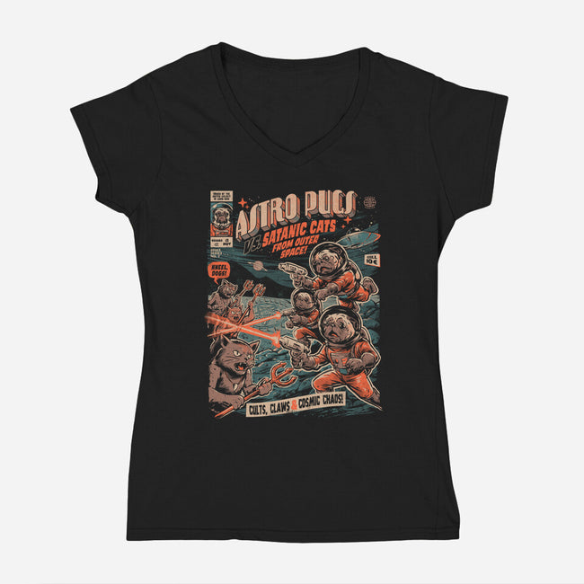 Astro Pugs-Womens-V-Neck-Tee-eduely