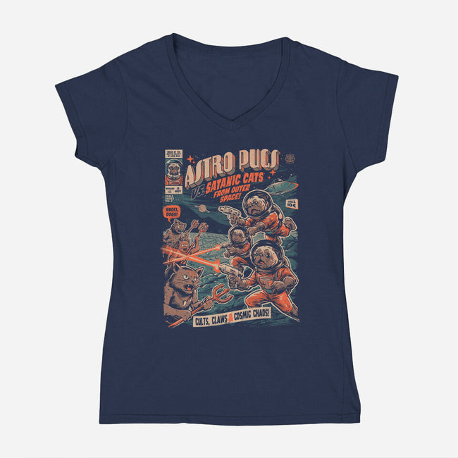 Astro Pugs-Womens-V-Neck-Tee-eduely