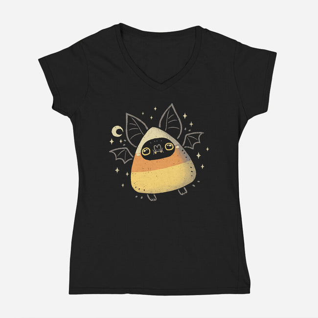 Cute Candy Corn Bat-Womens-V-Neck-Tee-xMorfina