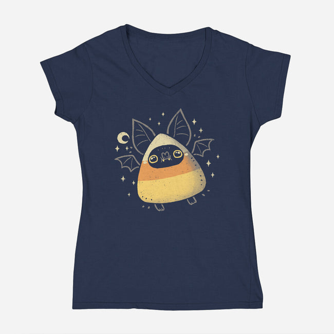 Cute Candy Corn Bat-Womens-V-Neck-Tee-xMorfina