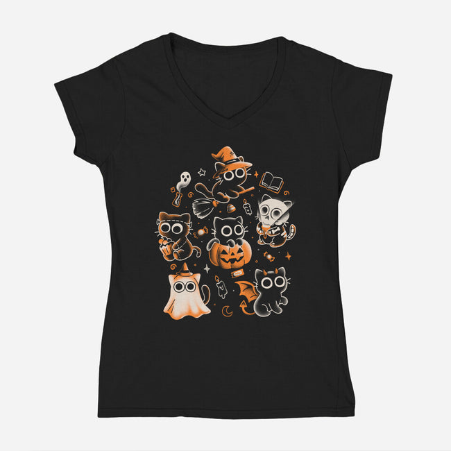 Spooky Kitten Family-Womens-V-Neck-Tee-eduely