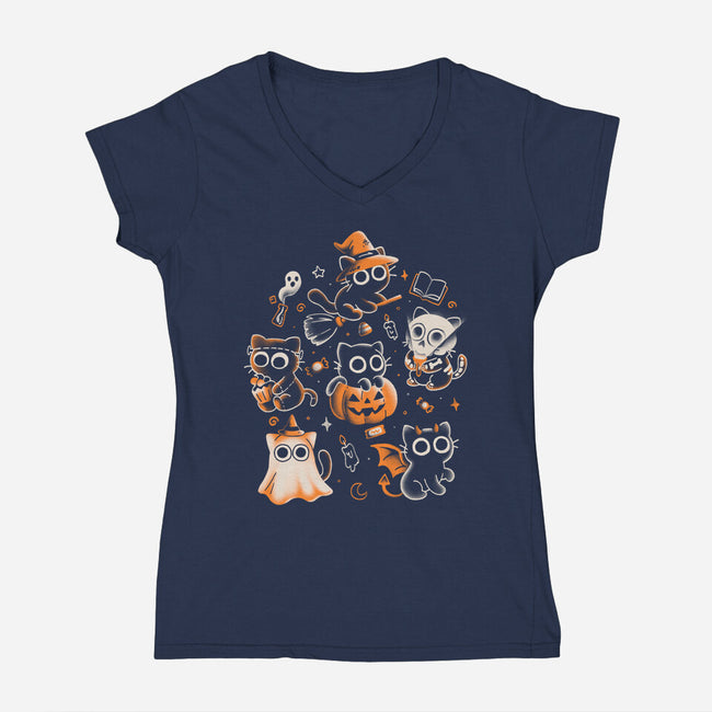 Spooky Kitten Family-Womens-V-Neck-Tee-eduely