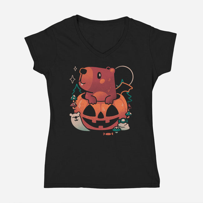 Capy Halloween-Womens-V-Neck-Tee-eduely