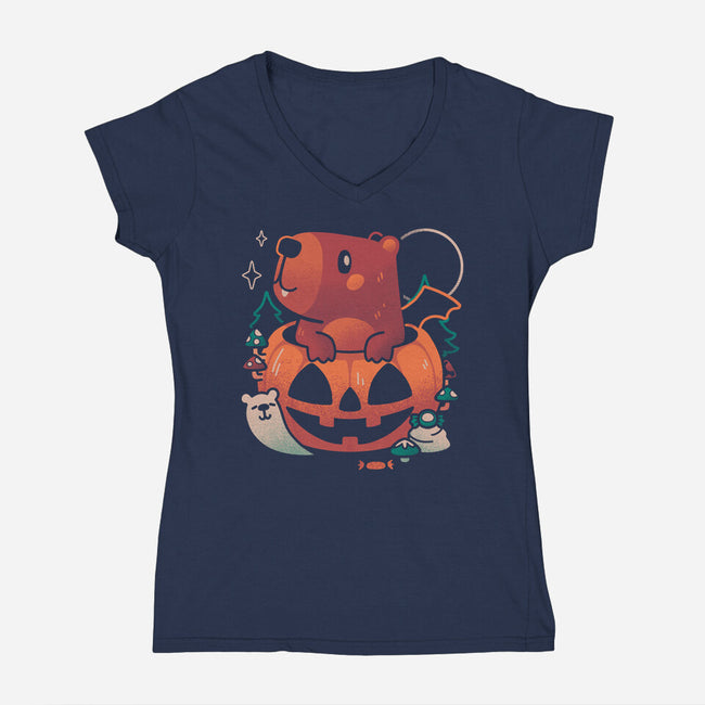 Capy Halloween-Womens-V-Neck-Tee-eduely