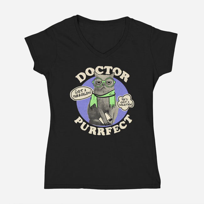Doctor Purrfect-Womens-V-Neck-Tee-Estudio Horta