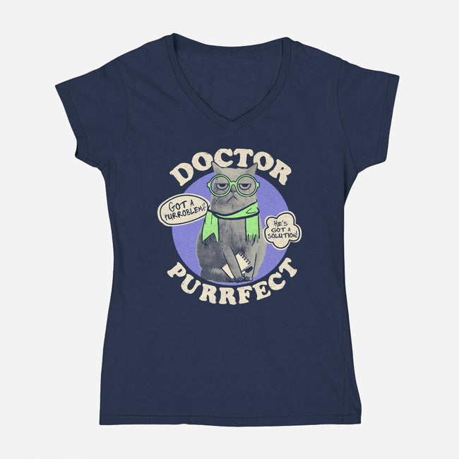 Doctor Purrfect-Womens-V-Neck-Tee-Estudio Horta