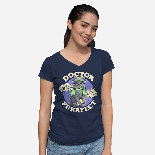 Doctor Purrfect-Womens-V-Neck-Tee-Estudio Horta