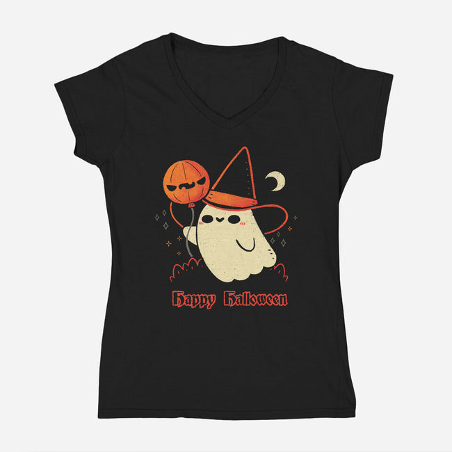 Happy Halloween Spooky Cute Ghost-Womens-V-Neck-Tee-xMorfina