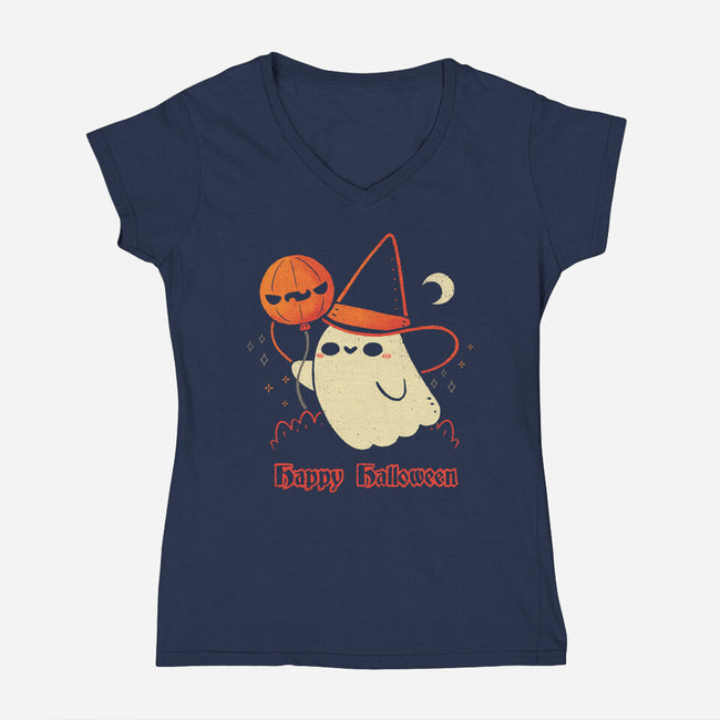 Happy Halloween Spooky Cute Ghost-Womens-V-Neck-Tee-xMorfina