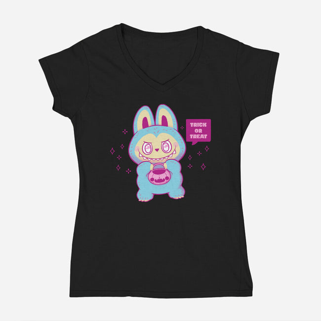 Halloween Labubu Trick Or Treat-Womens-V-Neck-Tee-xMorfina