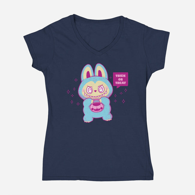 Halloween Labubu Trick Or Treat-Womens-V-Neck-Tee-xMorfina