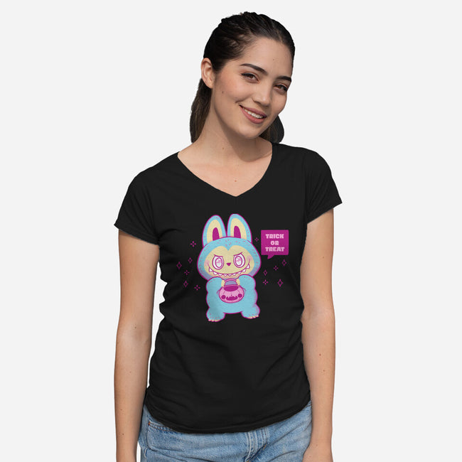 Halloween Labubu Trick Or Treat-Womens-V-Neck-Tee-xMorfina