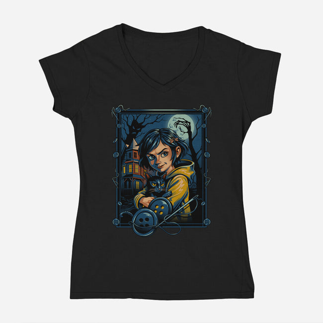 The House Of Buttons-Womens-V-Neck-Tee-daobiwan