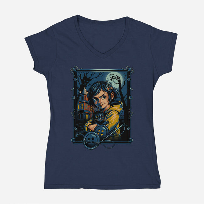 The House Of Buttons-Womens-V-Neck-Tee-daobiwan