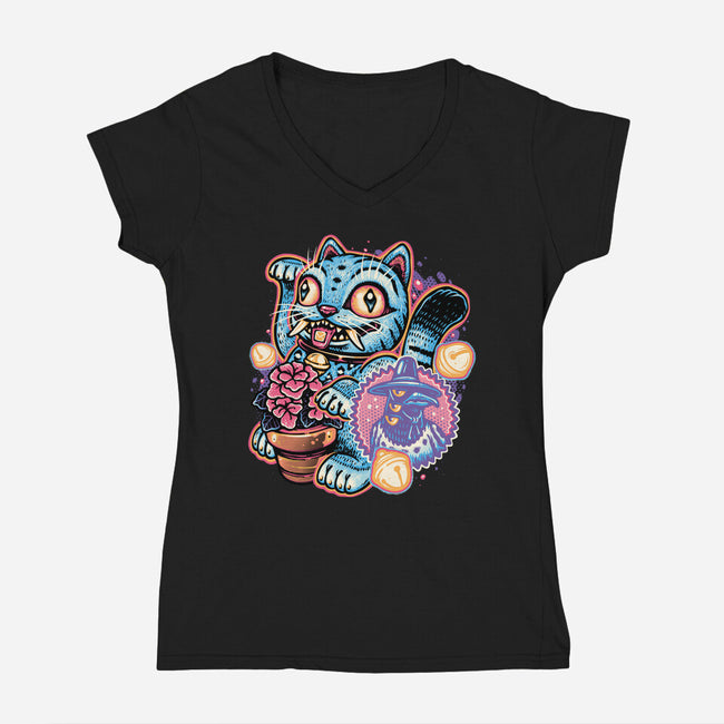 Blue Tiger Of Prosperity-Womens-V-Neck-Tee-glitchygorilla
