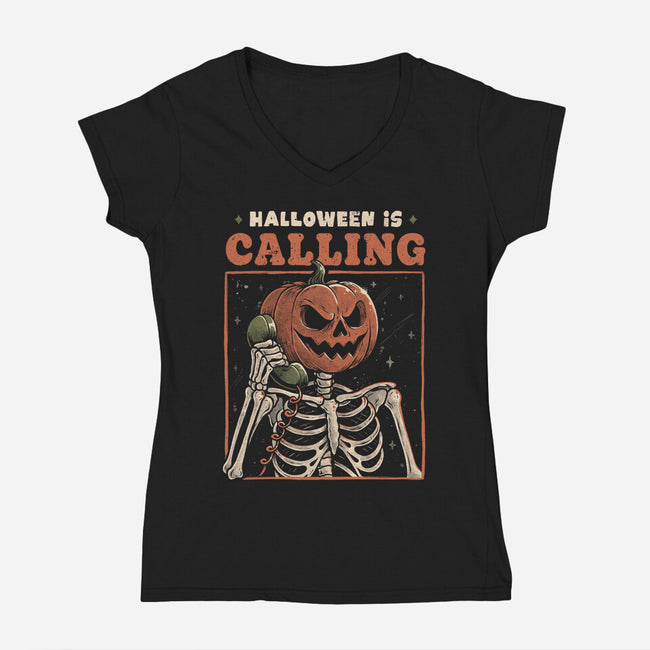 Halloween Is Calling-Womens-V-Neck-Tee-eduely